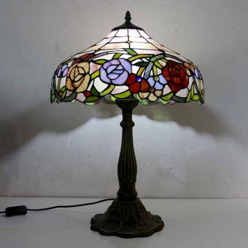 LongHuiJing Custom made Stained Glass Table Lamp Tiffany Style Desk Light With 16Inch Wide Lampshade and Zinc Alloy Base