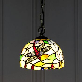 LongHuiJing 8Inch Tiffany Style Stained Glass Hanging Lamp Vintage Small Stained Glass Ceiling Light