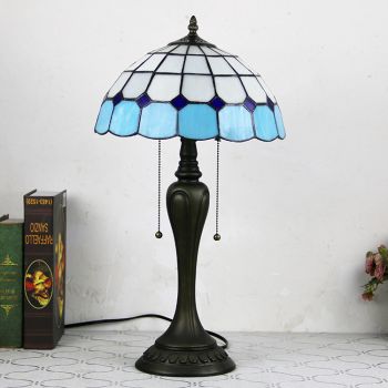 LongHuiJing 12In Tiffany Style Desk Lamp European Vintage Stained Glass Table Lamps Creative Bedroom Bedside Desk Light