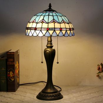 LongHuiJing 12Inch Tiffany Style Desk Lamp Handcrafted Stained Glass Table Lamps Creative Bedroom Bedside Desk Light