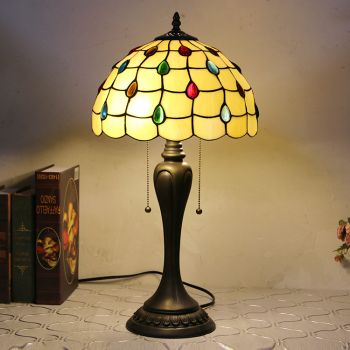 LongHuiJing 12Inch Tiffany Style Desk Lamp Colorful Stained Glass Table Lamps Creative Bedroom Bedside Desk Light