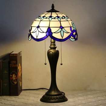 LongHuiJing 12Inch Tiffany Style Desk Lamp Blue Dragonfly Stained Glass Table Lamps Creative Bedroom Bedside Desk Light
