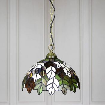 LongHuiJing Tiffany Style Hanging Pendant Lamp Stained Glass Leaf Ceiling Light 12Inch