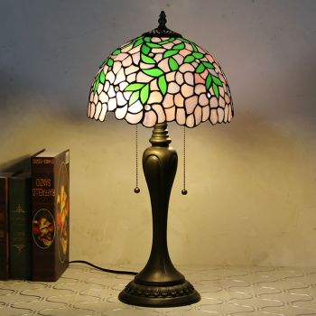 LongHuiJing 12Inch Tiffany Style Desk Lamp Wisteria Stained Glass Table Lamps Creative Bedroom Bedside Desk Light