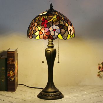 LongHuiJing 12Inch Tiffany Style Desk Lamp Grape Stained Glass Table Lamps Creative Bedroom Bedside Desk Light