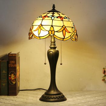 LongHuiJing 12Inch Tiffany Style Desk Lamp Baroque Stained Glass Table Lamps Creative Bedroom Bedside Desk Light