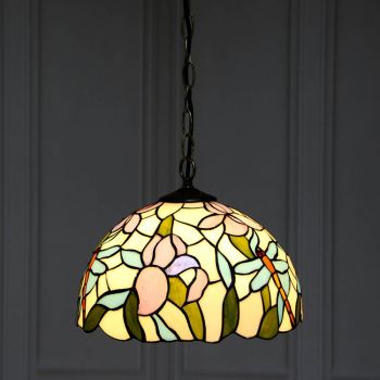 LongHuiJing 12-Inch Tiffany Style Hanging Pendant Lamp Fixture Flower Stained Glass Hanging Lighting With 1 Light 