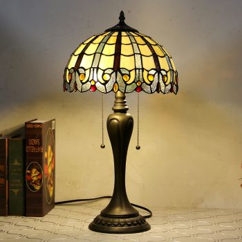 LongHuiJing 12Inch Tiffany Style Desk Lamp Peacock Stained Glass Table Lamps Creative Bedroom Bedside Desk Light