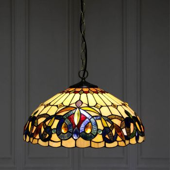 LongHuiJing 16-Inch Tiffany Style Hanging Pendant Lamp Fixture Unique Stained Glass Hanging Lighting With 2 Light 