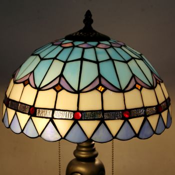 LongHuiJing 12Inch Tiffany Style Desk Lamp Handcrafted Stained Glass Table Lamps Creative Bedroom Bedside Desk Light