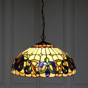 LongHuiJing 16-Inch Tiffany Style Hanging Pendant Lamp Fixture Unique Stained Glass Hanging Lighting With 2 Light 
