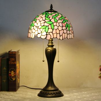 LongHuiJing 12Inch Tiffany Style Desk Lamp Wisteria Stained Glass Table Lamps Creative Bedroom Bedside Desk Light