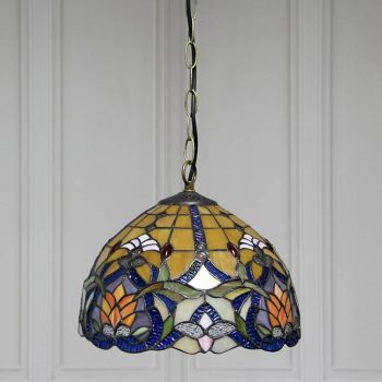 LongHuiJing 12-Inch Tiffany Style Hanging Pendant Lamp Fixture Elegant Stained Glass Hanging Lighting With 1 Light 