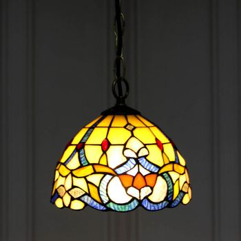 LongHuiJing 8Inch Tiffany Style Stained Glass Hanging Lamp Vintage Dome Stained Glass Ceiling Light