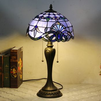 LongHuiJing 12Inch Tiffany Style Desk Lamp Blue Baroque Stained Glass Table Lamps Creative Bedroom Bedside Desk Light