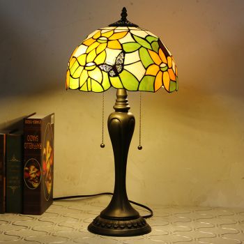 LongHuiJing 12Inch Tiffany Style Desk Lamp Sunflower Stained Glass Table Lamps Creative Bedroom Bedside Desk Light