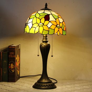 LongHuiJing 12Inch Tiffany Style Desk Lamp Sunflower Stained Glass Table Lamps Creative Bedroom Bedside Desk Light