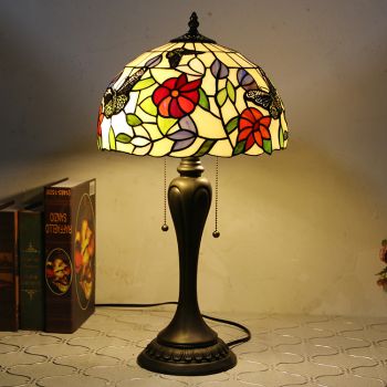 LongHuiJing 12Inch Tiffany Style Desk Lamp Butterfly Stained Glass Table Lamps Creative Bedroom Bedside Desk Light