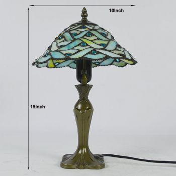 LongHuiJing 10Inch Vintage Desk Lamp Tiffany Stained Glass Ancient Handicraft Bedroom Bedside Lights 