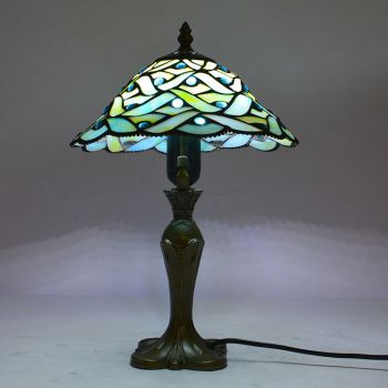 LongHuiJing 10Inch Vintage Desk Lamp Tiffany Stained Glass Ancient Handicraft Bedroom Bedside Lights 