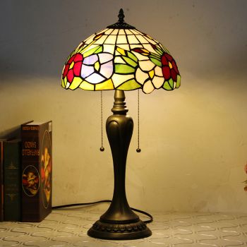 LongHuiJing 12Inch Tiffany Style Desk Lamp Floral Stained Glass Table Lamps Creative Bedroom Bedside Desk Light