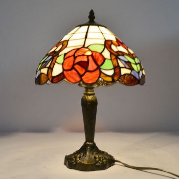 LongHuiJing 10Inch Vintage Flower Desk Lamp Tiffany Stained Glass Ancient Handicraft Bedroom Bedside Lights