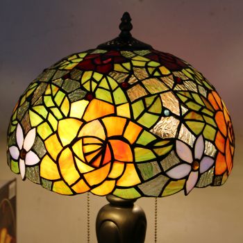 LongHuiJing 12Inch Tiffany Style Desk Lamp Yellow Flower Stained Glass Table Lamps Creative Bedroom Bedside Desk Light