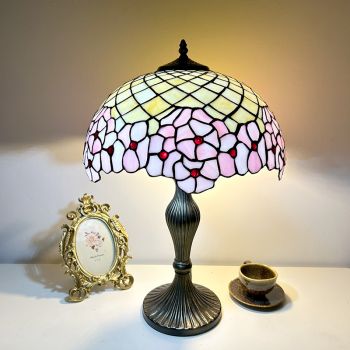 LongHuiJing Pink Cherry Blossom Tiffany Lamp Stained Glass Bedroom Decoration Handmade Light