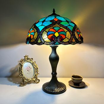 LongHuiJing  16 inch Green Liaison Stained Glass Lampshade Only LongHuiJing Fit for Tiffany Table Lamp