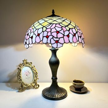 LongHuiJing Pink Cherry Blossom Tiffany Lamp Stained Glass Bedroom Decoration Handmade Light