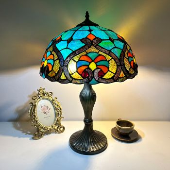 LongHuiJing  16 inch Green Liaison Stained Glass Lampshade Only LongHuiJing Fit for Tiffany Table Lamp