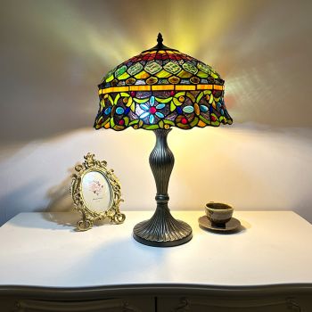 LongHuiJing Tiffany Standing Lamp Bulb White Bend Stained Glass Shade Antique Read Lighting