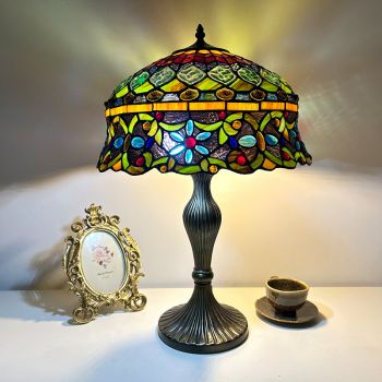 LongHuiJing Tiffany Standing Lamp Bulb White Bend Stained Glass Shade Antique Read Lighting