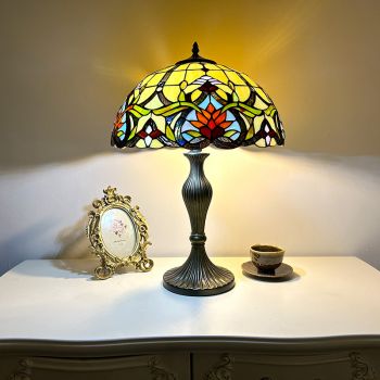 LongHuiJing Vintage Tiffany Style Table Lamps 16-Inch Handmade Stained Glass Desk Lamp