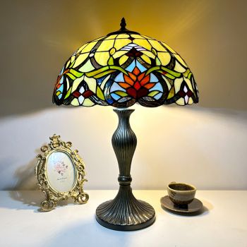 LongHuiJing Vintage Tiffany Style Table Lamps 16-Inch Handmade Stained Glass Desk Lamp