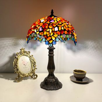 LongHuiJing Tiffany Table Lamp Amber Agate 12x12x18 Inch Tiffany Style Lamp for Bedroom Living Room with 1 LED Bulbs