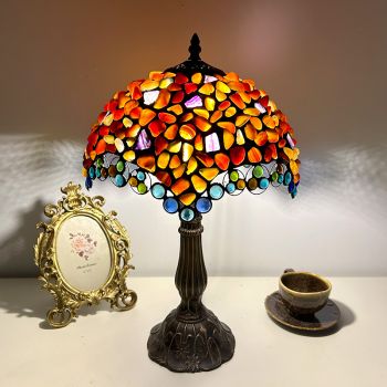 LongHuiJing Tiffany Table Lamp Amber Agate 12x12x18 Inch Tiffany Style Lamp for Bedroom Living Room with 1 LED Bulbs
