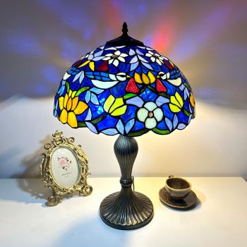 LongHuiJing Tiffany Style Table Lamps 16-Inch Handmade Stained Glass Desk Lamp European Traditional Pastoral 2-Light