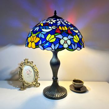 LongHuiJing Tiffany Style Table Lamps 16-Inch Handmade Stained Glass Desk Lamp European Traditional Pastoral 2-Light
