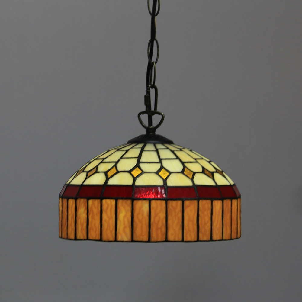 LongHuiJing 10Inch Tiffany Style Pendant Lamp Vintage Stained Glass Simple Lampshade E27 Ceiling Hanging Lights