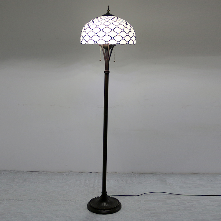 LongHuiJing Tiffany Style Stained Glass Floor Lamp with 16-inch Wide Handmade Beads Lampshade Metal Base