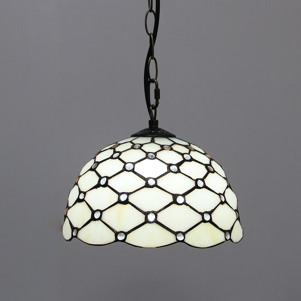 LongHuiJing 10Inch Tiffany Style Pastoral Pendant Lamps Vintage Handmade Stained Glass Hanging Lights