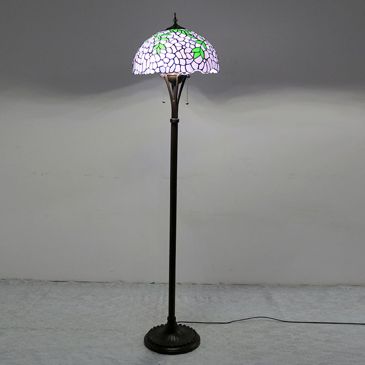 LongHuiJing Tiffany Style Floor Standing Lamp W16H63Inch Tall Stained Glass Wisteria Shade 2E27 Antique Read Lighting