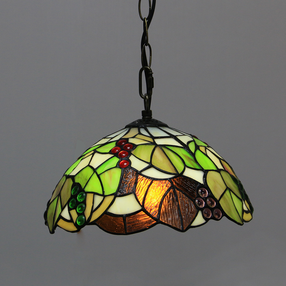 LongHuiJing 10Inch Tiffany Style Pendant Lamp Vintage Leaf Stained Glass Lampshade E27 Ceiling Hanging Lights