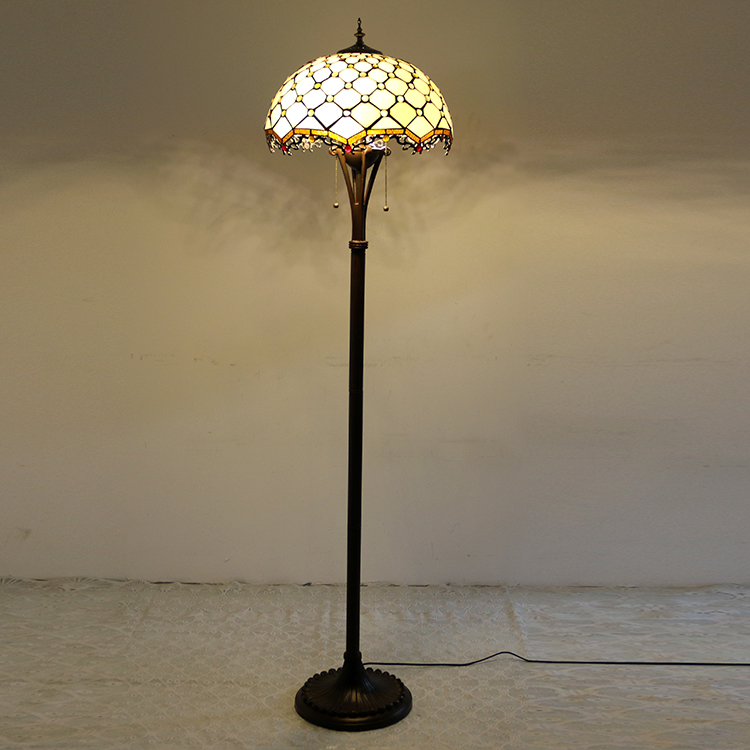 LongHuiJing Beads Tiffany Style Stained Glass Floor Lamp with 16-inch Wide Handmade Lampshade Metal Base