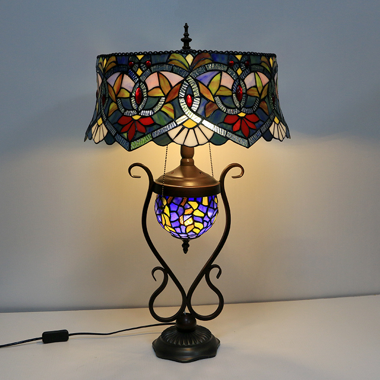 LongHuiJing Tiffany Style lamp 18-inchantique flower stained glass lamp shade lamp with glass luminous base