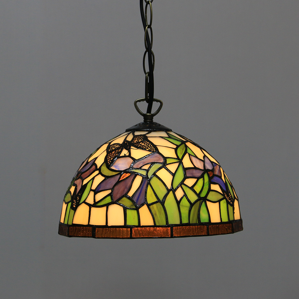 LongHuiJing 10Inch Tiffany Style Pendant Lamp Vintage Pastoral Stained Glass Butterfly Shade E27 Ceiling Hanging Lights