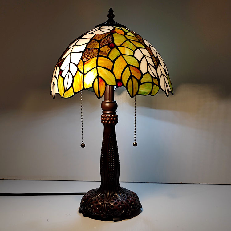 LongHuiJing Tiffany Stained Glass Style Desk Light Leaf Shade Table Reading Night Light W12H22Inch