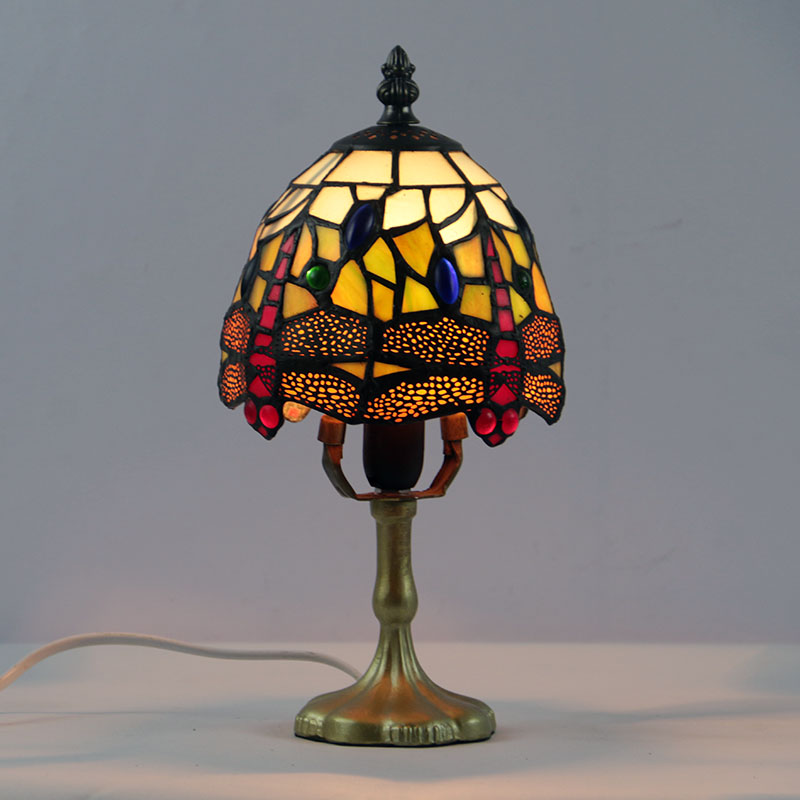 LongHuiJing Mini Red Dragonfly Tiffany Table Lamp E27 Deco Night Light Stained Glass Small Table Lamp 