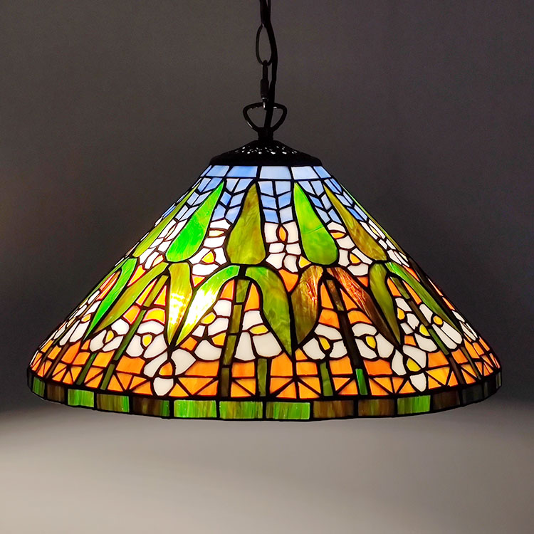 LongHuiJing 16Inch Tiffany Style Stained Glass Hanging Lamp Bamboo Pattern Stained Glass Ceiling Light